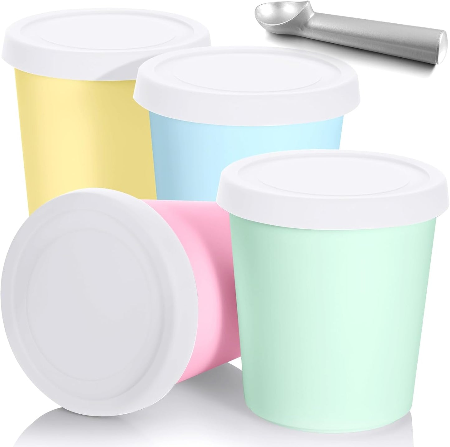 5 Pzas Recipientes Helado 1qt con Tapas y Cuchara