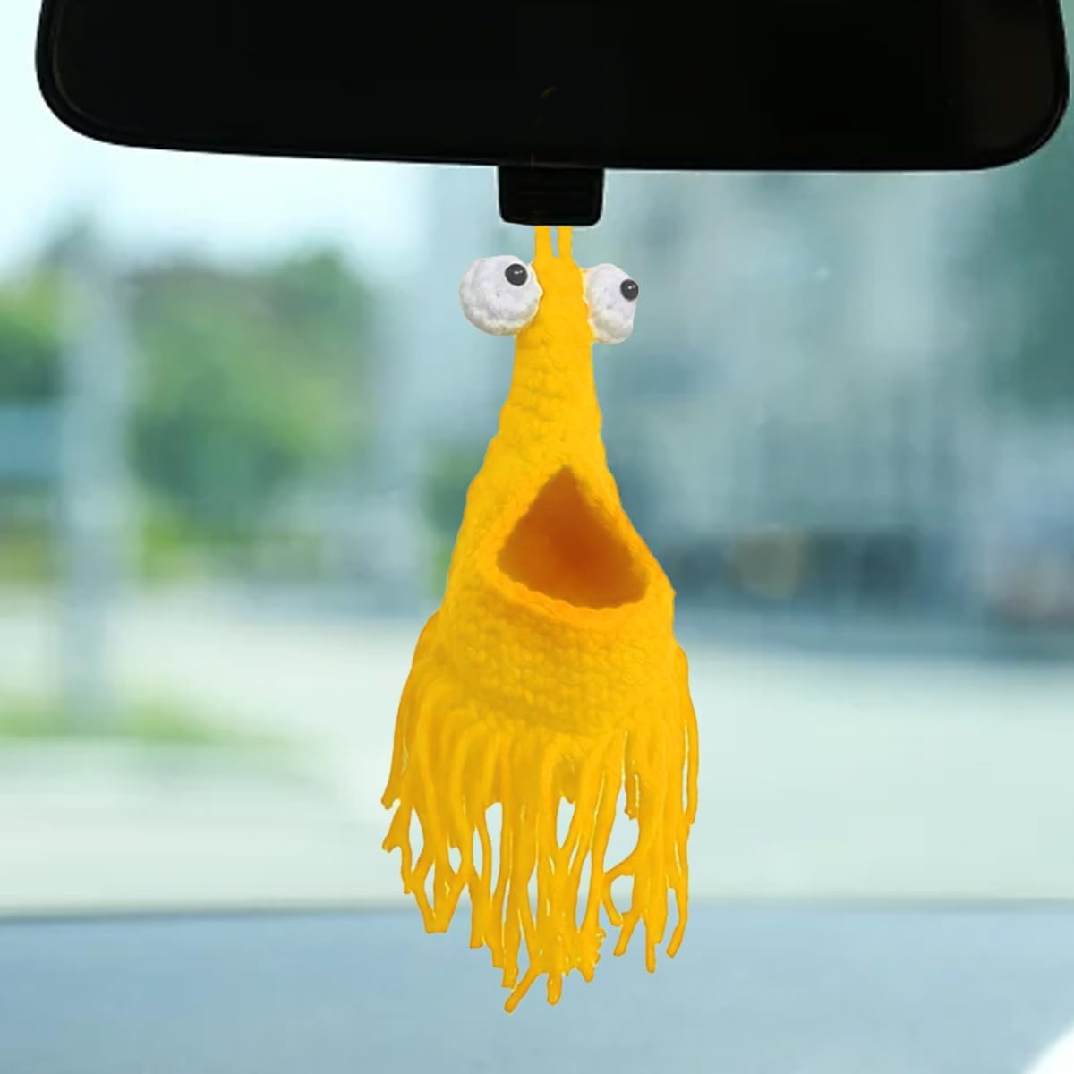 Canasta colgante coche tejida crochet amarillo