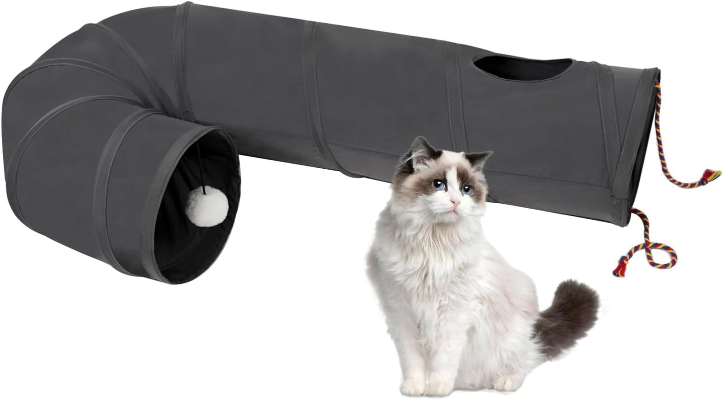 Túnel gato plegable con pelota cuerda gris