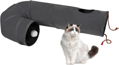 Túnel gato plegable con pelota cuerda gris