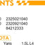 Inyectores combustible Toyota Yaris 23250-21040 set 4