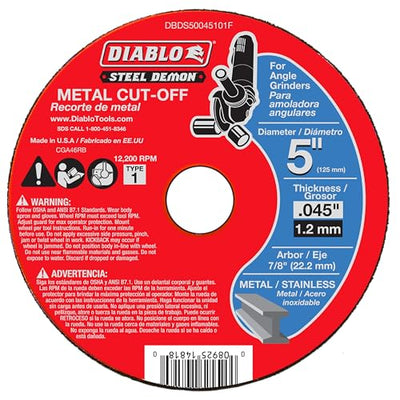 Disco corte metal Demon acero tipo 1 5pulg 7/8 eje 12200RPM