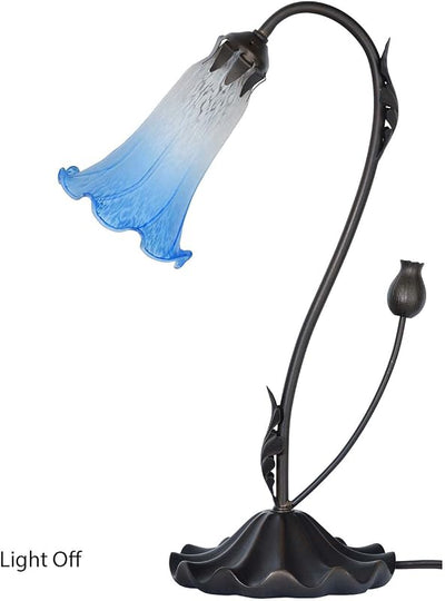 Lámpara mesa vidrio soplado flor lirio 1 luz azul
