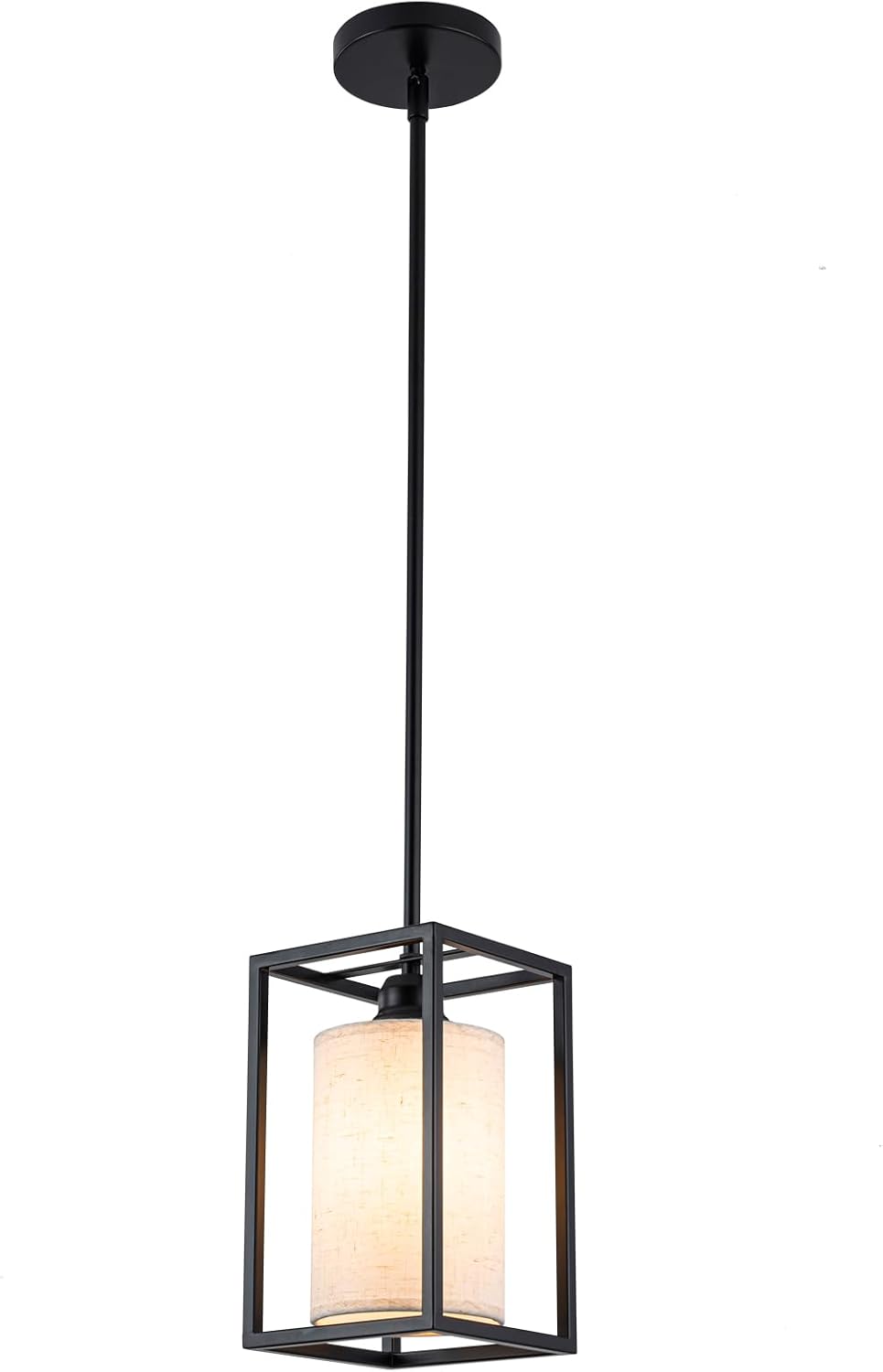 Luz colgante tela isla cocina negra con varilla jaula de granja