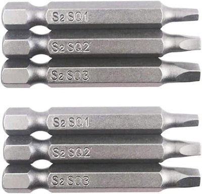 Set 6 brocas cuadradas 1/4pulg SQ1 SQ2 SQ3 acero