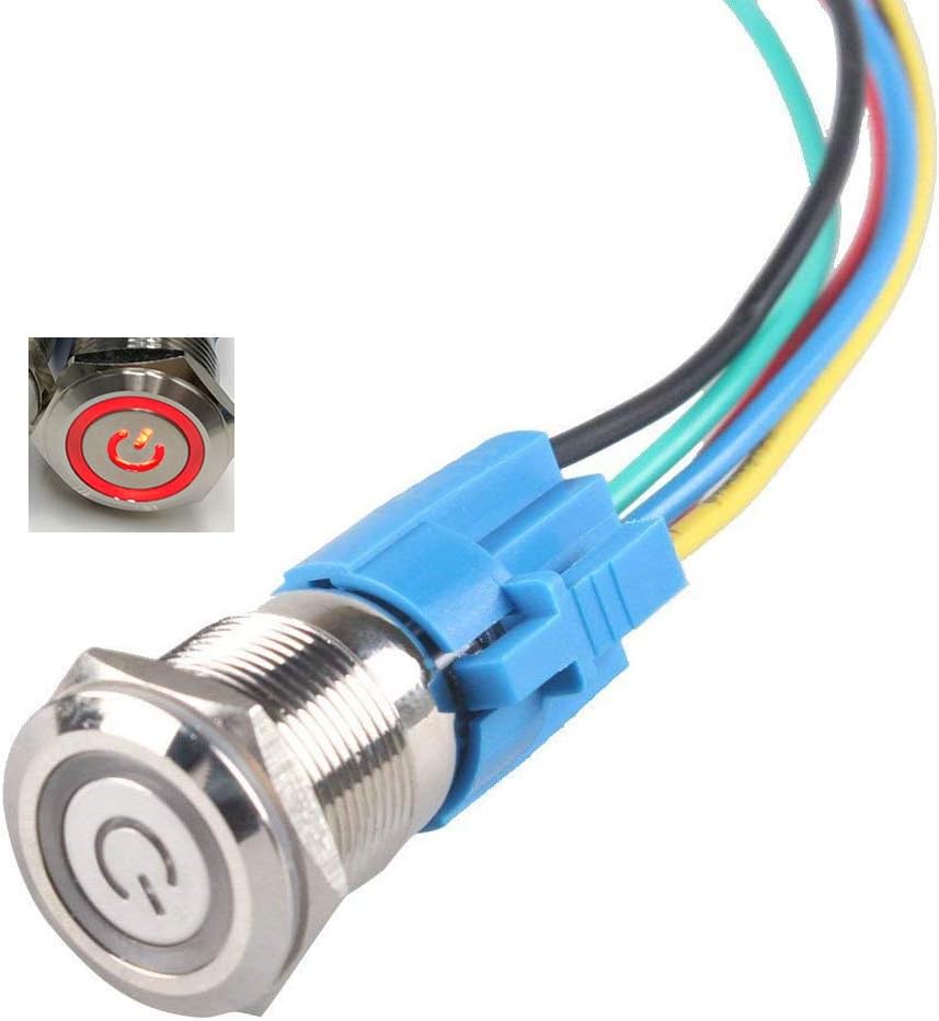 Interruptor botón presión 16mm 12v-24v 5a con led y enchufe