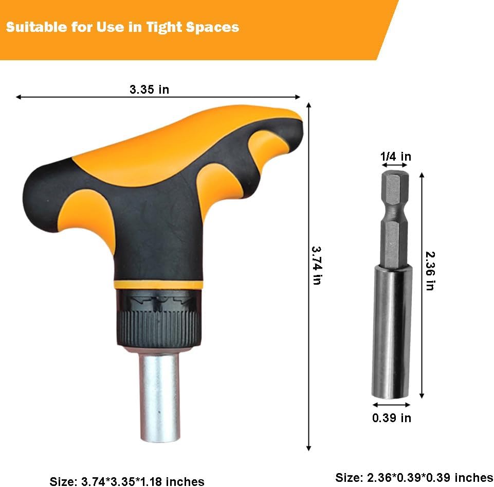 Destornillador trinquete mango T 1/4pulg soporte broca magnética