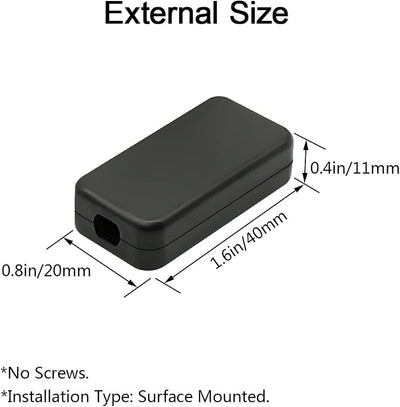 Caja conexiones eléctrica plástico ABS negra 1.6x0.8x0.4pulg