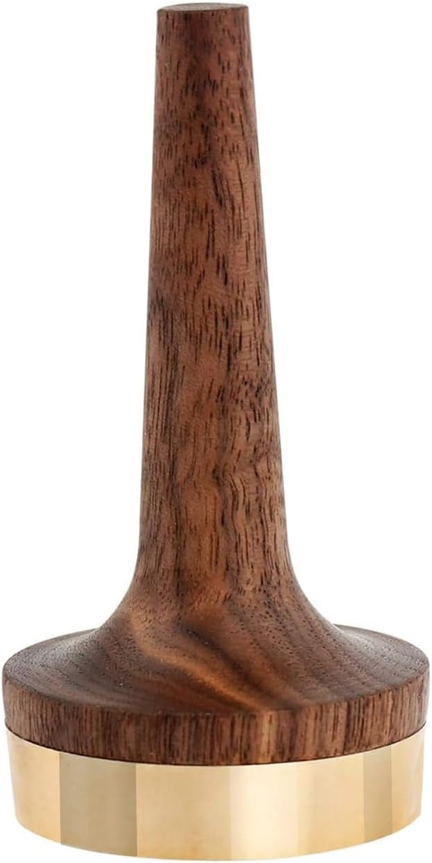 Soporte anillo madera nogal negro latón moderno