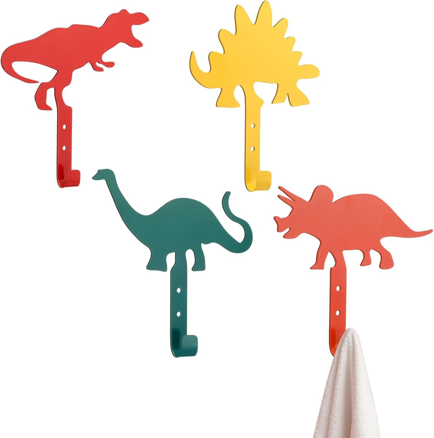4 Ganchos Pared Dinosaurio Metal Decoración Baño Aula