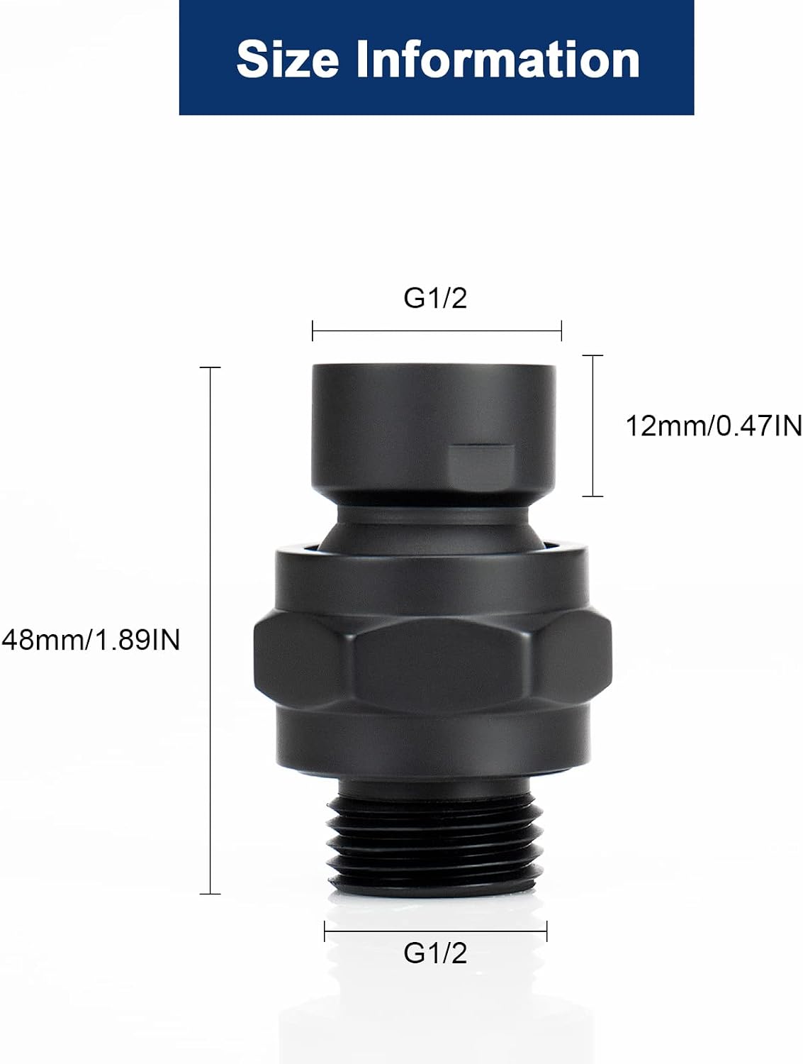 Adaptador bola giratoria ducha latón junta ajustable negro mate