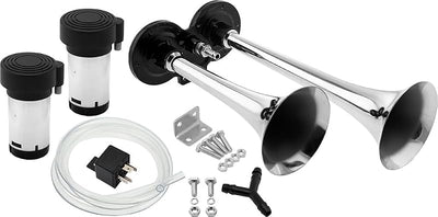 Kit bocina tren coche camión 12v compresor dual 2 trompetas cromado