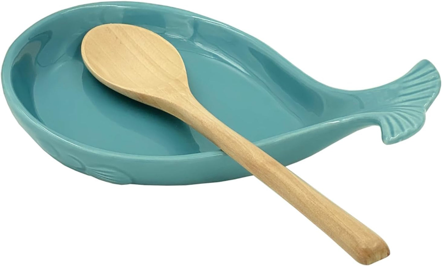 Soporte cuchara cerámica cocina con cuchara madera forma ballena