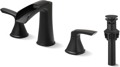 Grifo baño negro 3 agujeros 8pulg cascada con desagüe pop-up