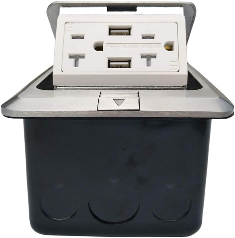 Salida piso enchufes USB cocina acero inox plateada