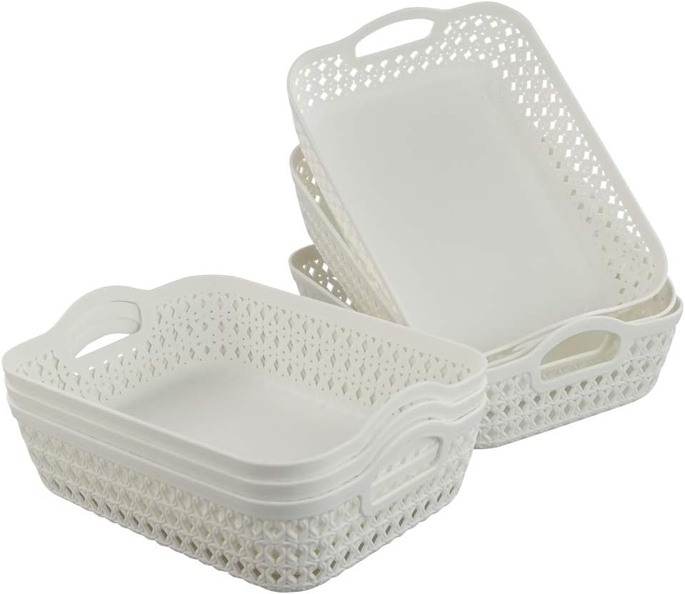 Bandeja almacenamiento plástico blanco asa set 6