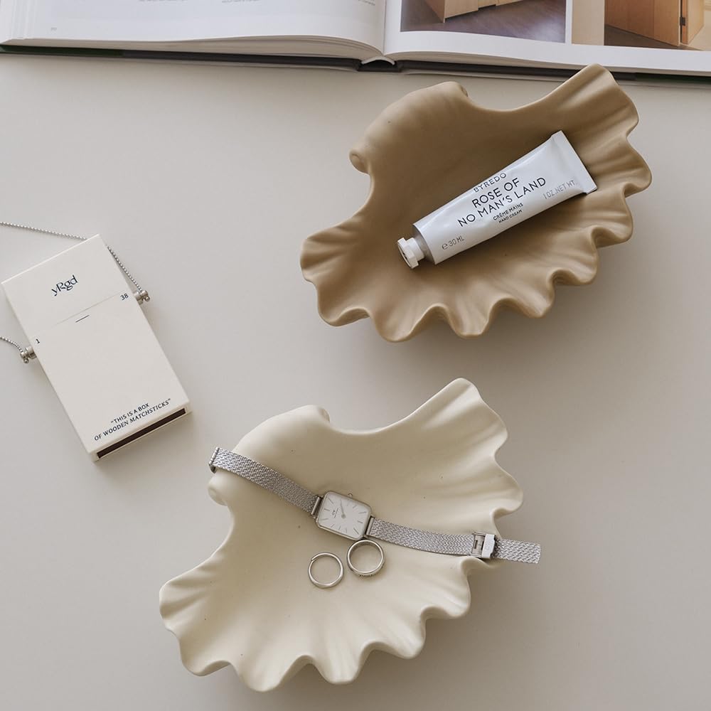 Cuenco cerámica decorativo para anillos y baratijas crema