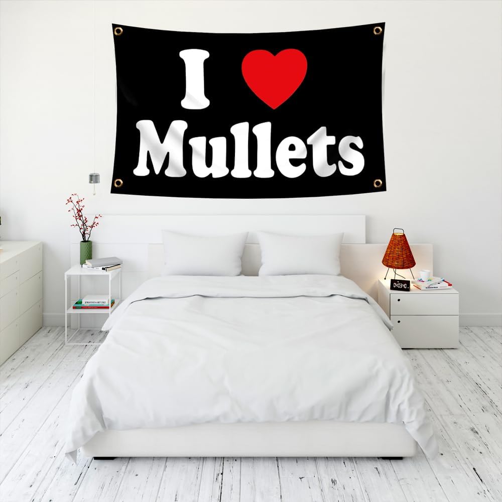 Bandera i love mullets 3x5ft decoración interior exterior