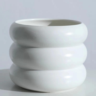 Maceta cerámica 6.5" diseño burbujas escalonadas blanco