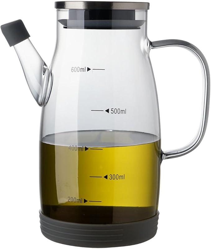 Botella dispensadora aceite vidrio cocina tapa acero inox gris