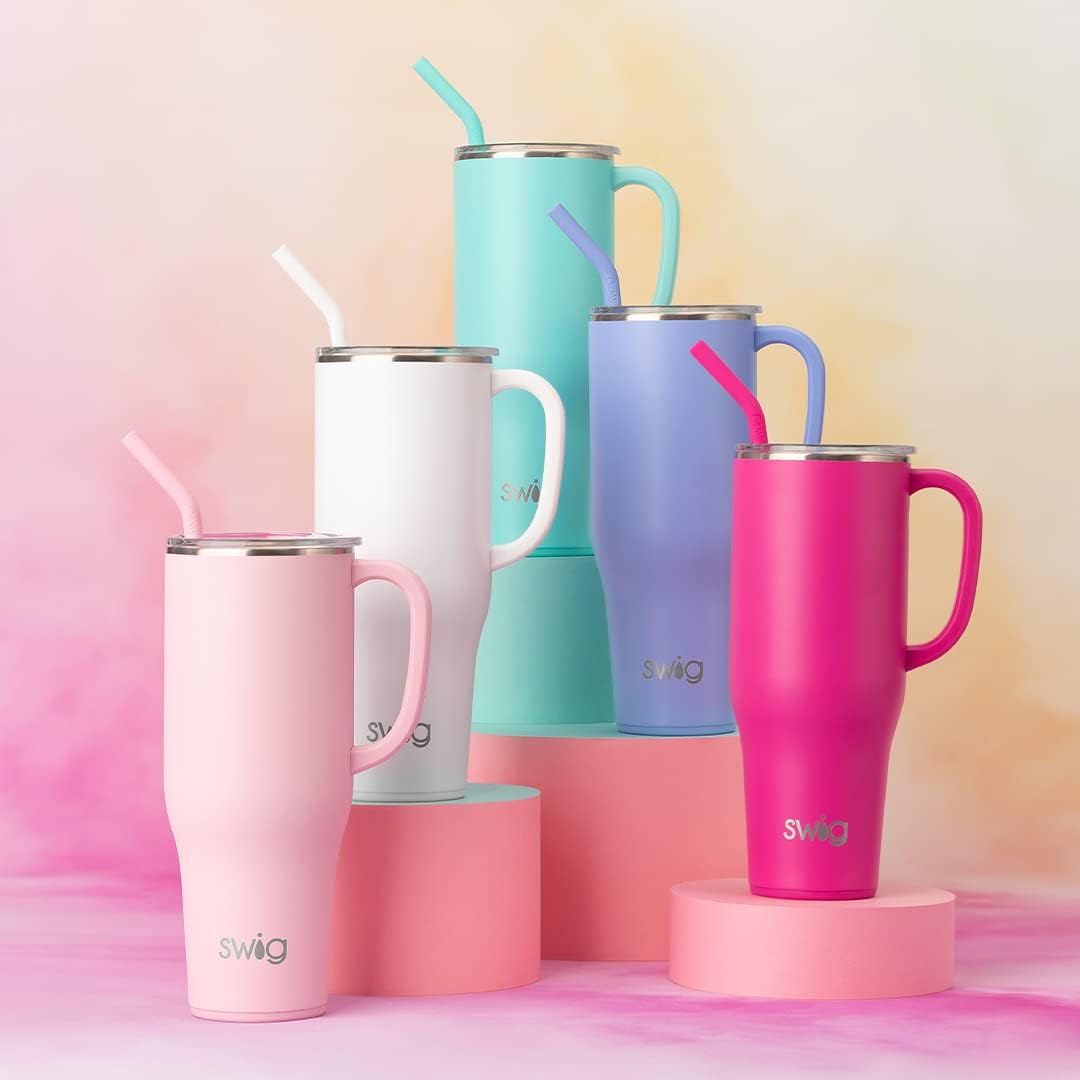 Vaso acero inox 40oz con asa popote aislado rosa intenso