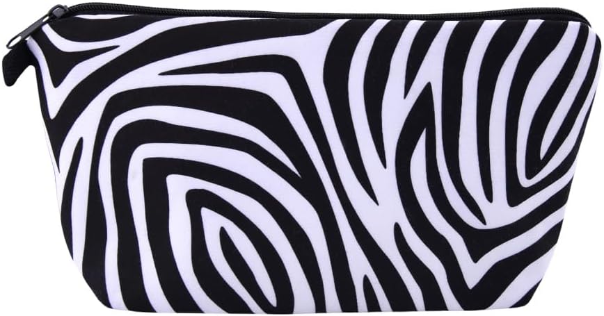 Bolsa maquillaje estampado cebra para mujer y niña negra blanca