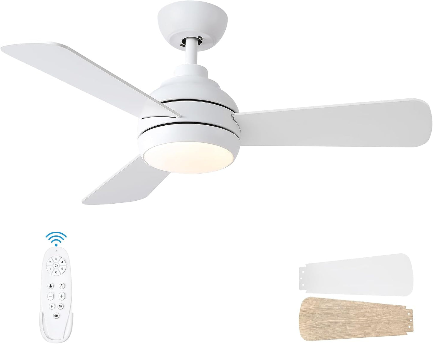 Ventilador techo 42pulg blanco moderno con luz 6 vel 3cct