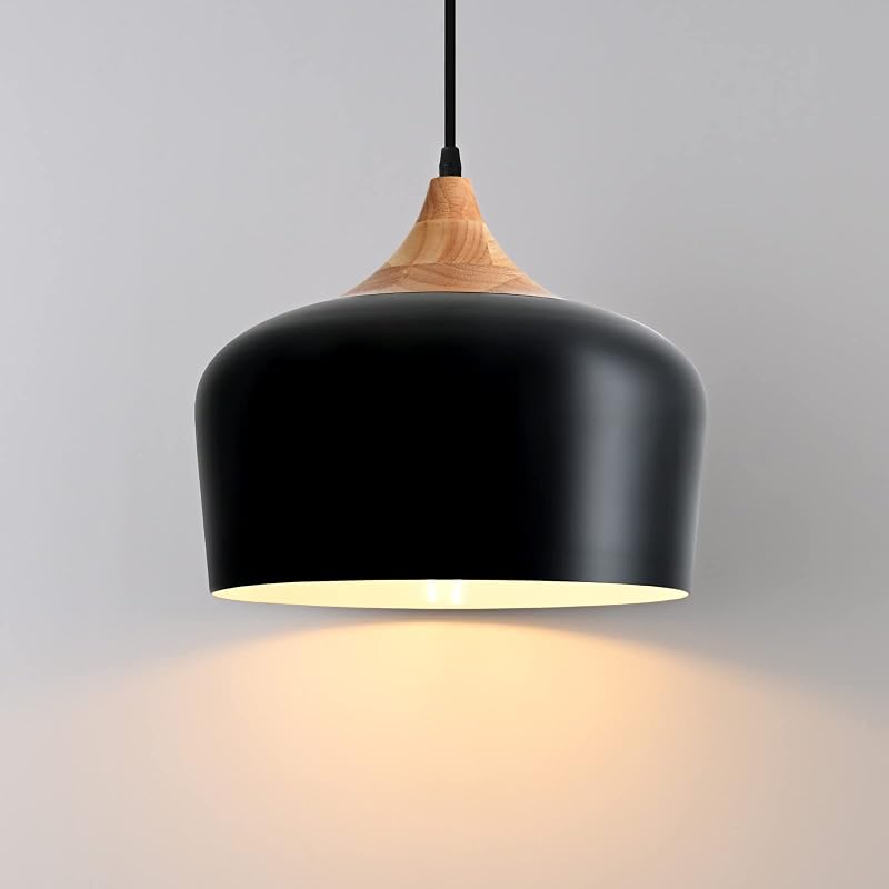 Lámpara colgante moderna cúpula madera negro cocina