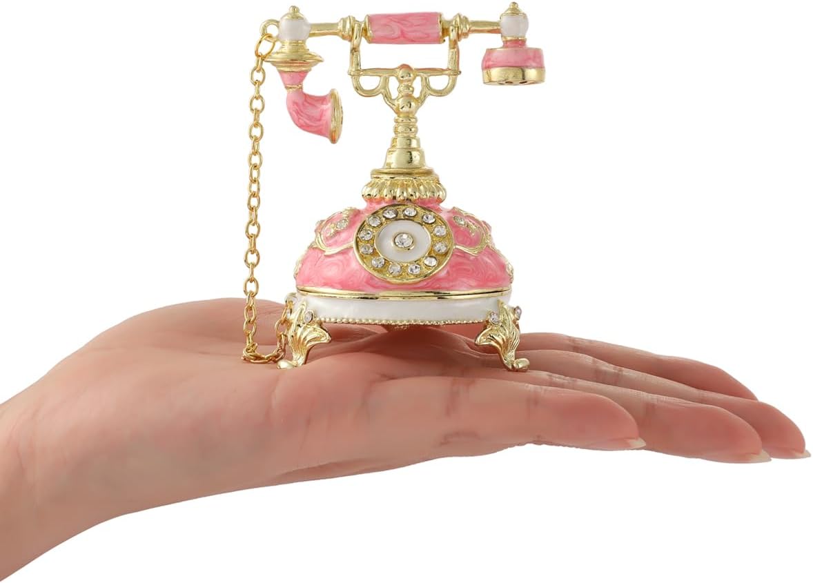 Cajas joyería esmaltadas forma teléfono retro rosa