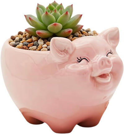 Maceta cerámica forma cerdo rosa pequeña