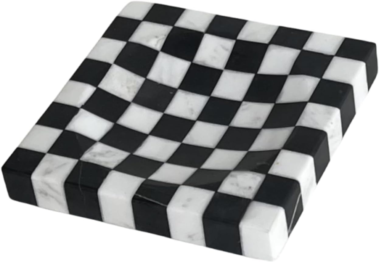 Bandeja mosaico empalme cuadrado mármol negro blanco