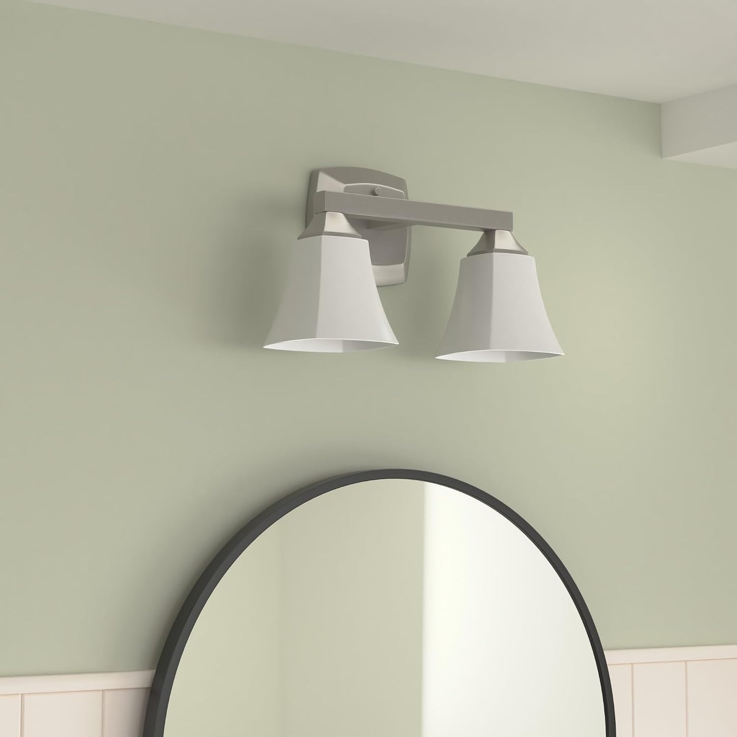 Accesorio baño doble con 2 luces vidrio esmerilado níquel