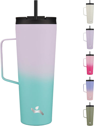 Vaso térmico acero inox con pajita 770ml verde lavanda