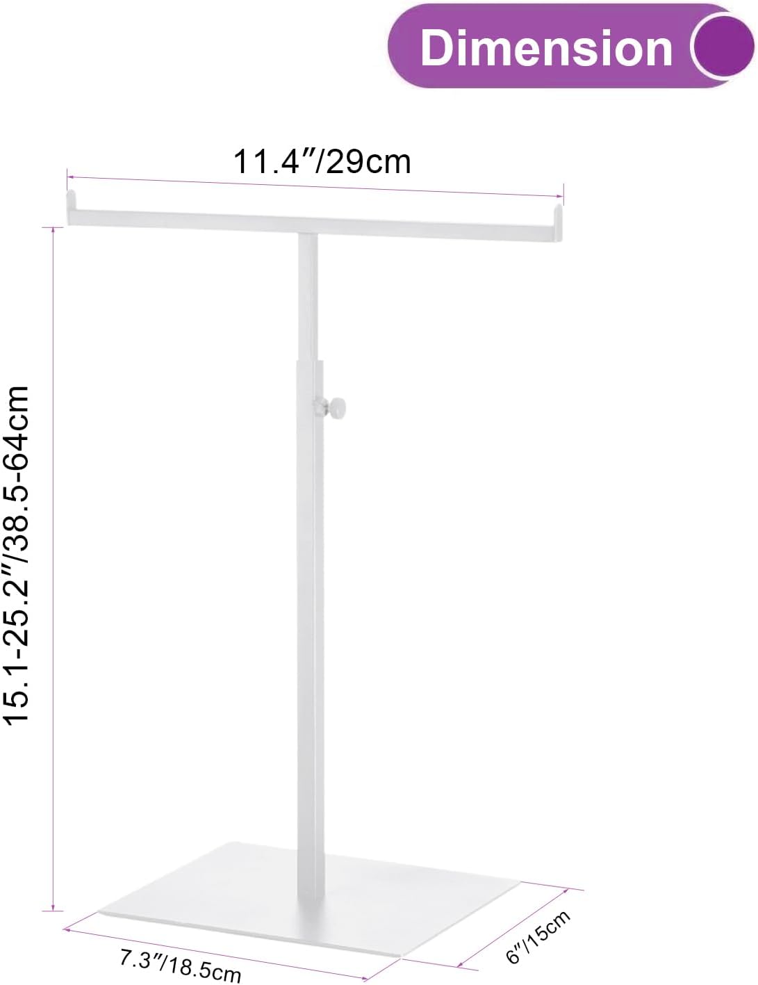 Soporte barra en T doble gancho metal ajustable blanco