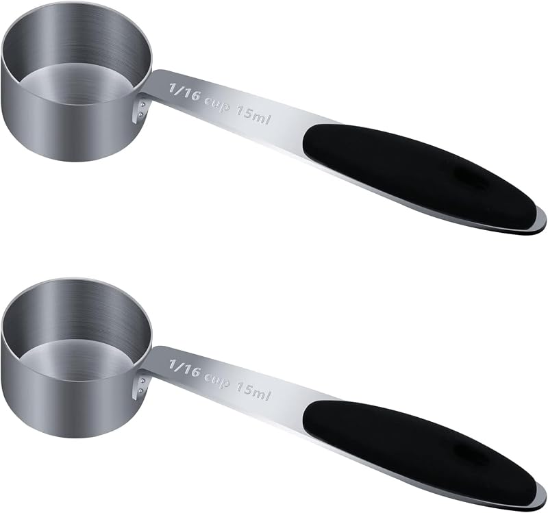 2 Tazas Medidoras 1/16 Tazas con Cucharilla Acero Inox