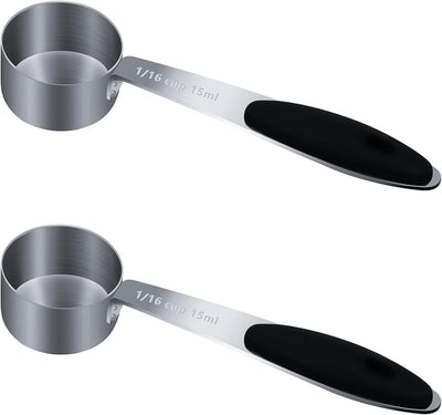 2 Tazas Medidoras 1/16 Tazas con Cucharilla Acero Inox