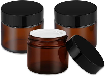 3 Pzas Tarros Vidrio Ámbar 2oz con Tapas para Cosméticos y Especias