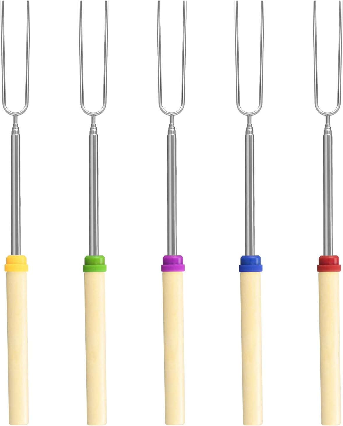 Set 5 palitos asar malvaviscos brochetas metal 32pulg mango madera