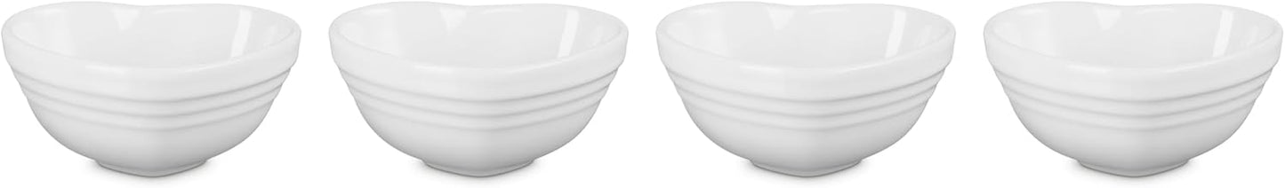 Set 4 Cuencos Cerámica Corazón Blanco