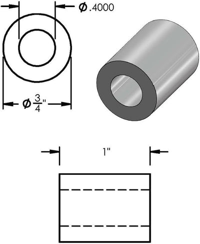 Espaciador aluminio negro 3/4x3/8 pulg redondo liso