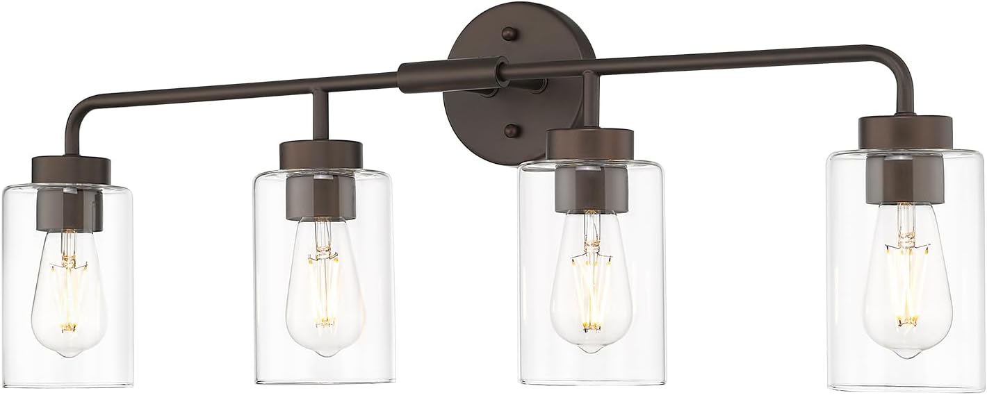 Lámpara baño bronce frotado 4 luces sobre espejo 30.6pulg
