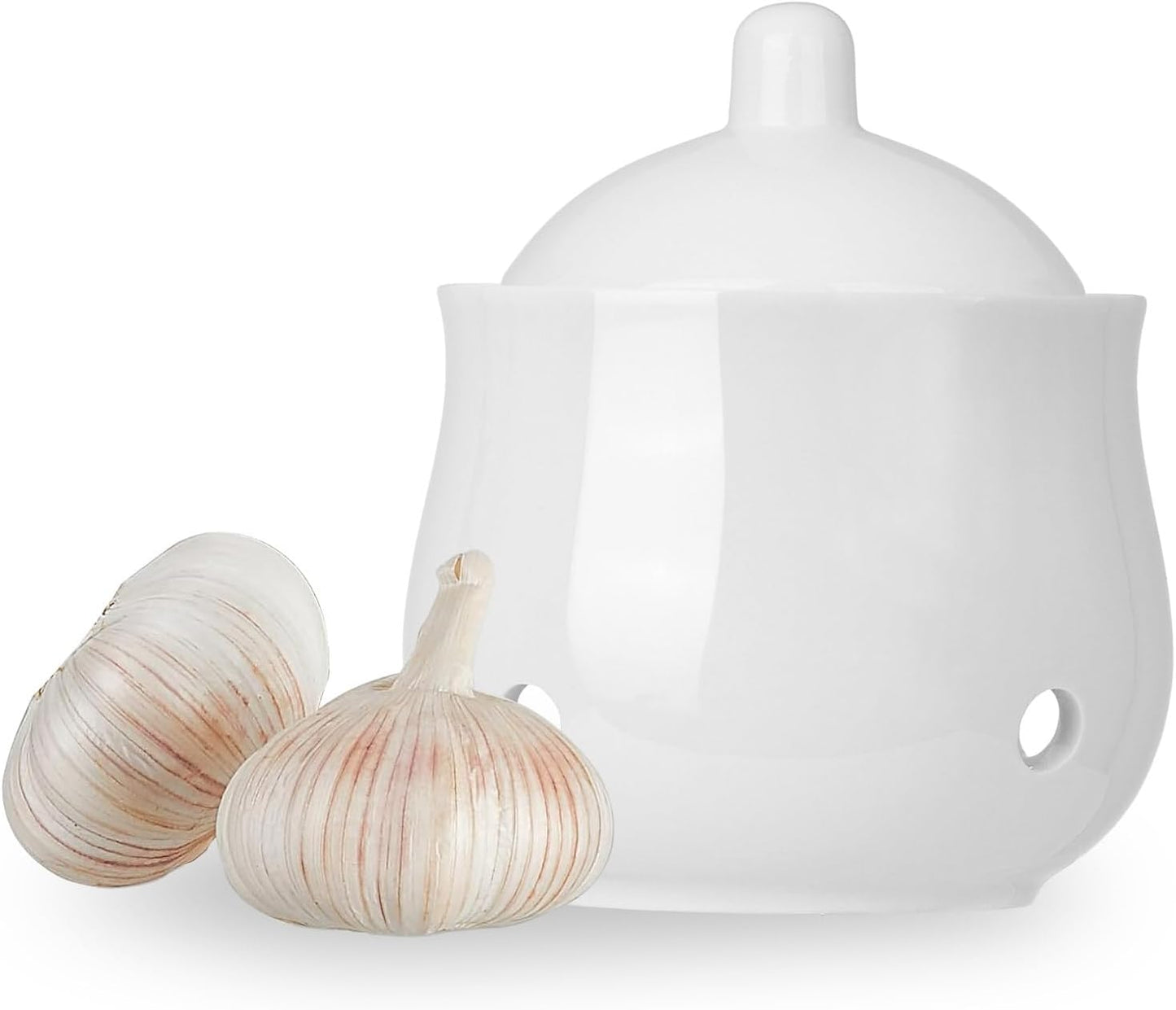 Contenedor ajo porcelana blanco mini con tapa
