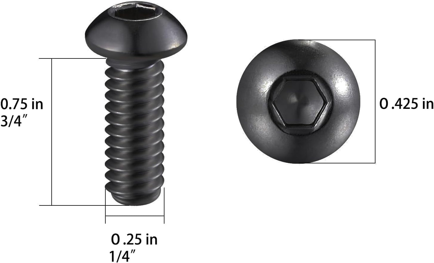 50 Tornillos Botón 1/4-20x3/4 Acero Inox 304 Negro