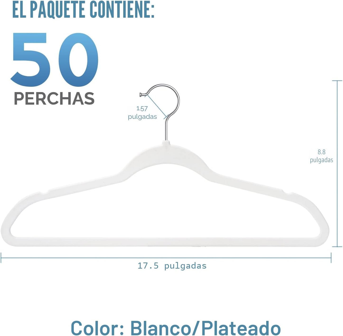 Perchas terciopelo antideslizantes 50 Uds Blanco/Plateado