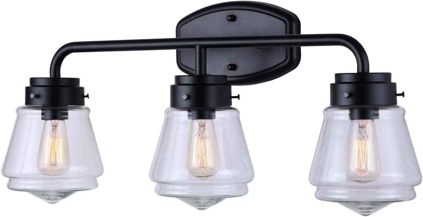 Lámpara tocador 3 luces cristal transparente acabado negro