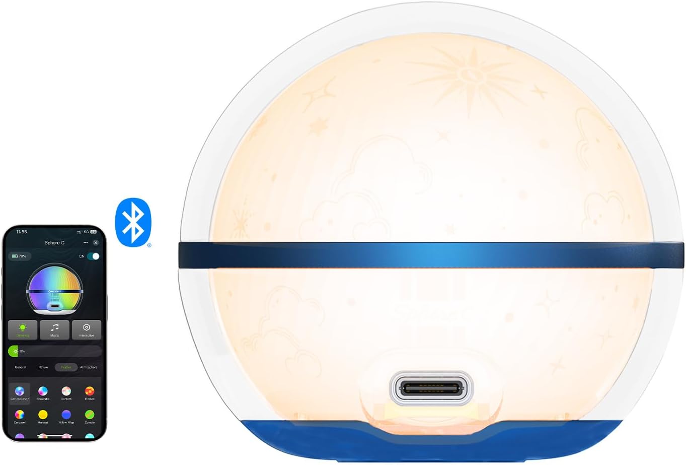Luz nocturna inteligente USB-C con control app 75lm RGB