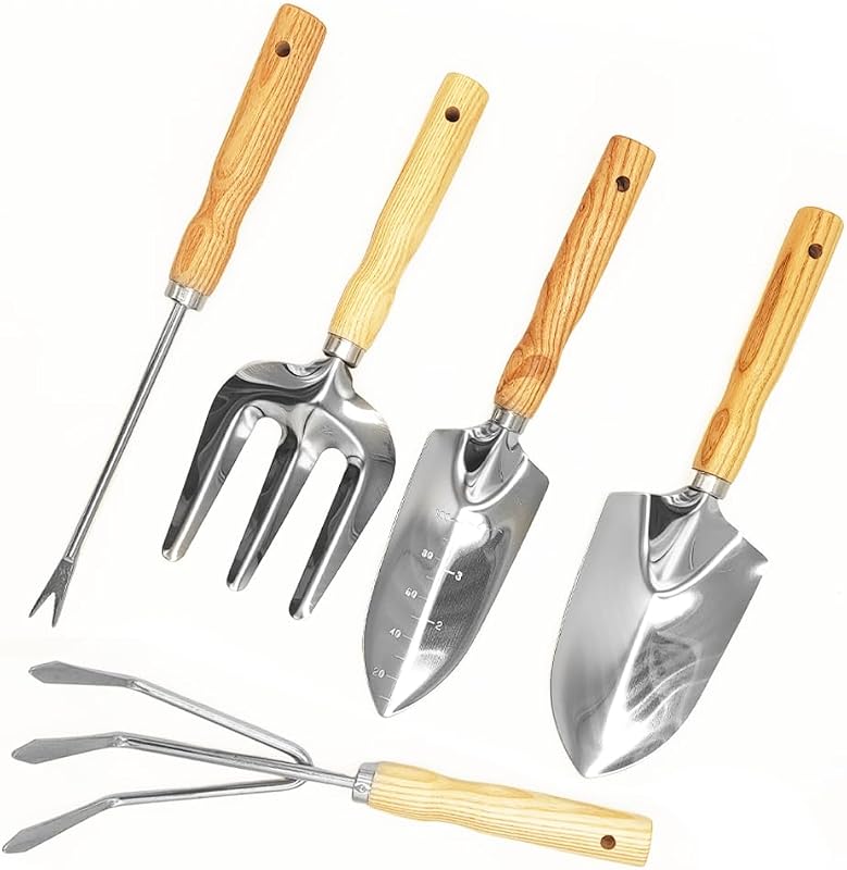 Set 5 Pzas Herramientas Jardín Acero Inox Pala Rastrillo
