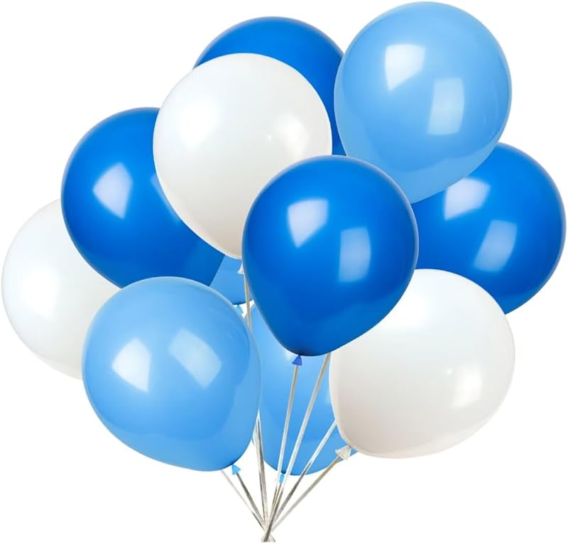 100 Globos Látex 12pulg Blanco y Azul Claro