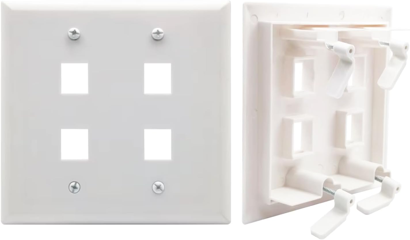 Placa pared Keystone 2 cuadrillas 4 puertos color blanco