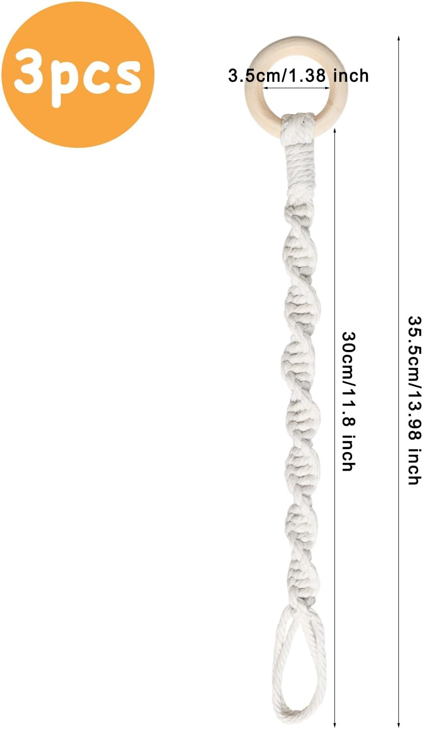 3 Unids Extensor Macramé para Plantas Colgantes con Anillo Madera